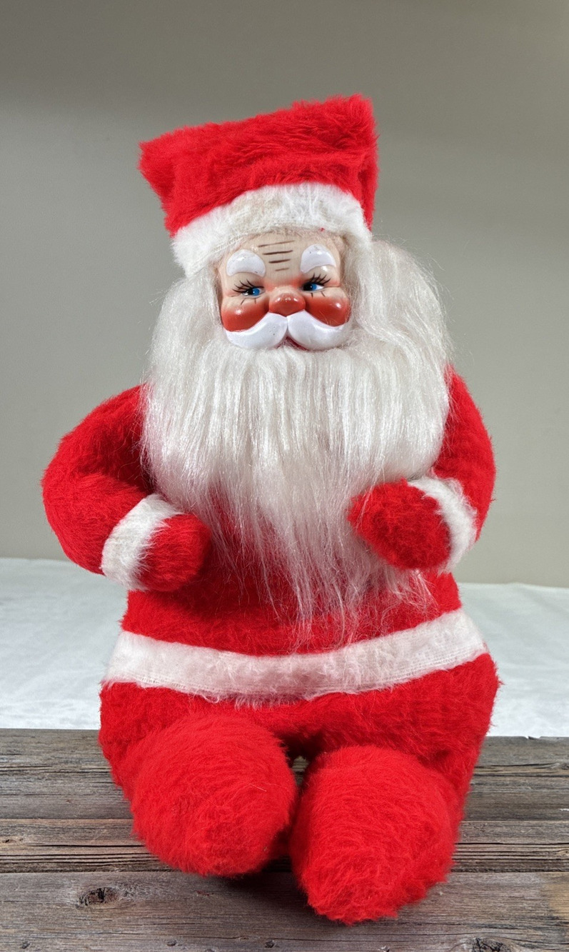 Vintage Beloved Toys Santa Claus Christmas Figure, Plush Plastic Face MCM Chrty